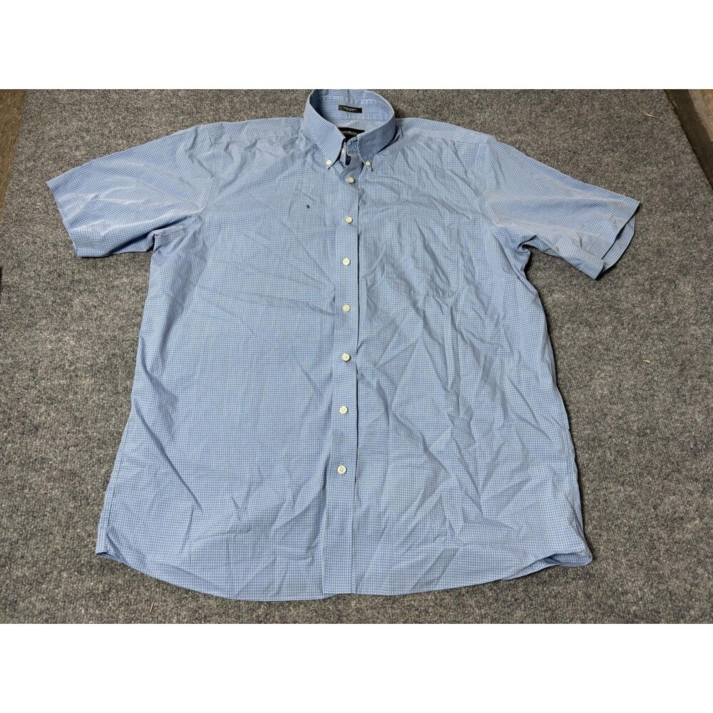 Eddie Bauer Dress Shirt Mens XLT Blue Short Sleeve Check Button-Down Cotton